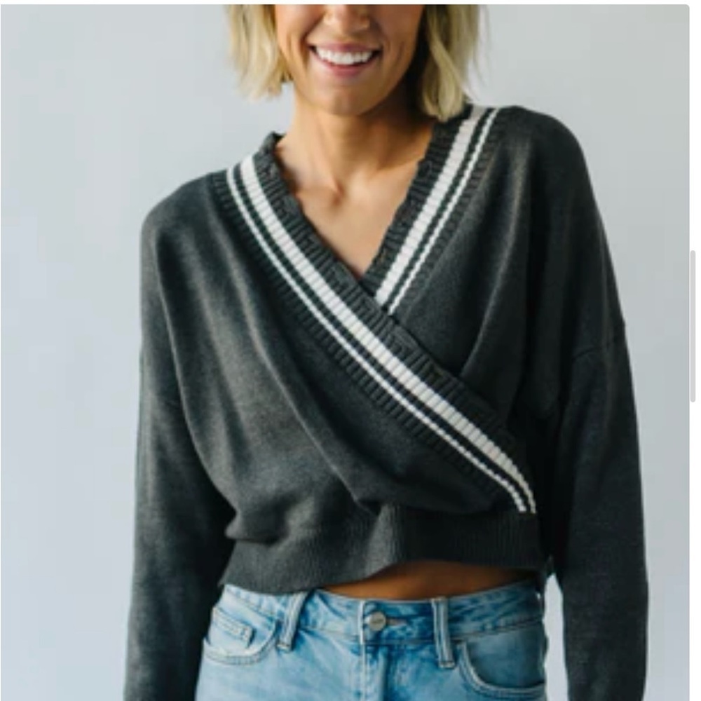 The Lindale Distressed Detail Sweater in Charcoal